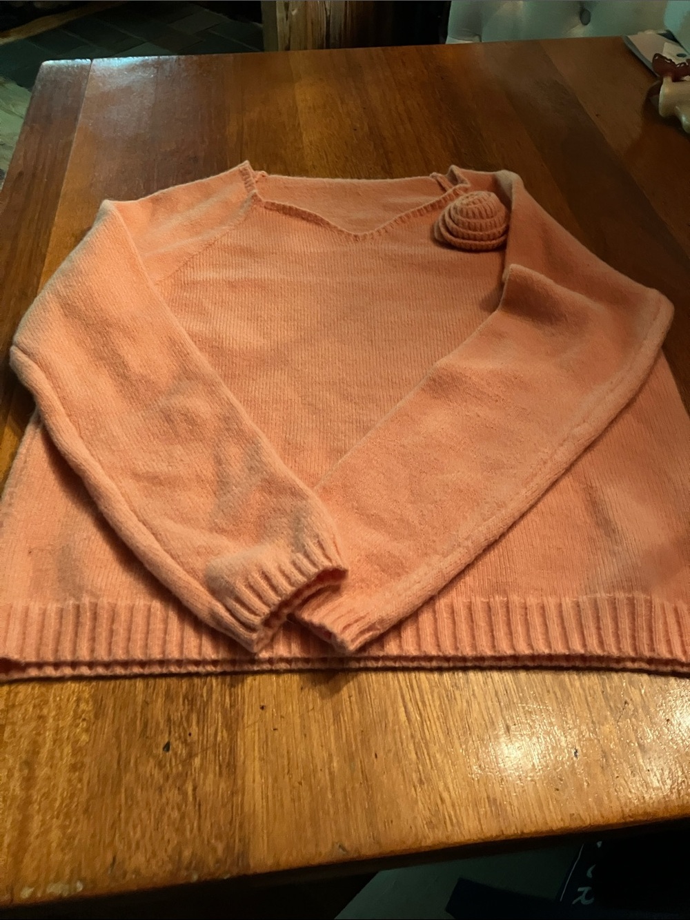 Women's Peach Crewneck Sweater with Rosette Accent